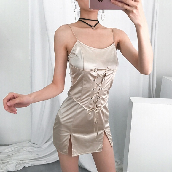 Slip Dress Satin Band Waist Fengkai Fork Sexy Part